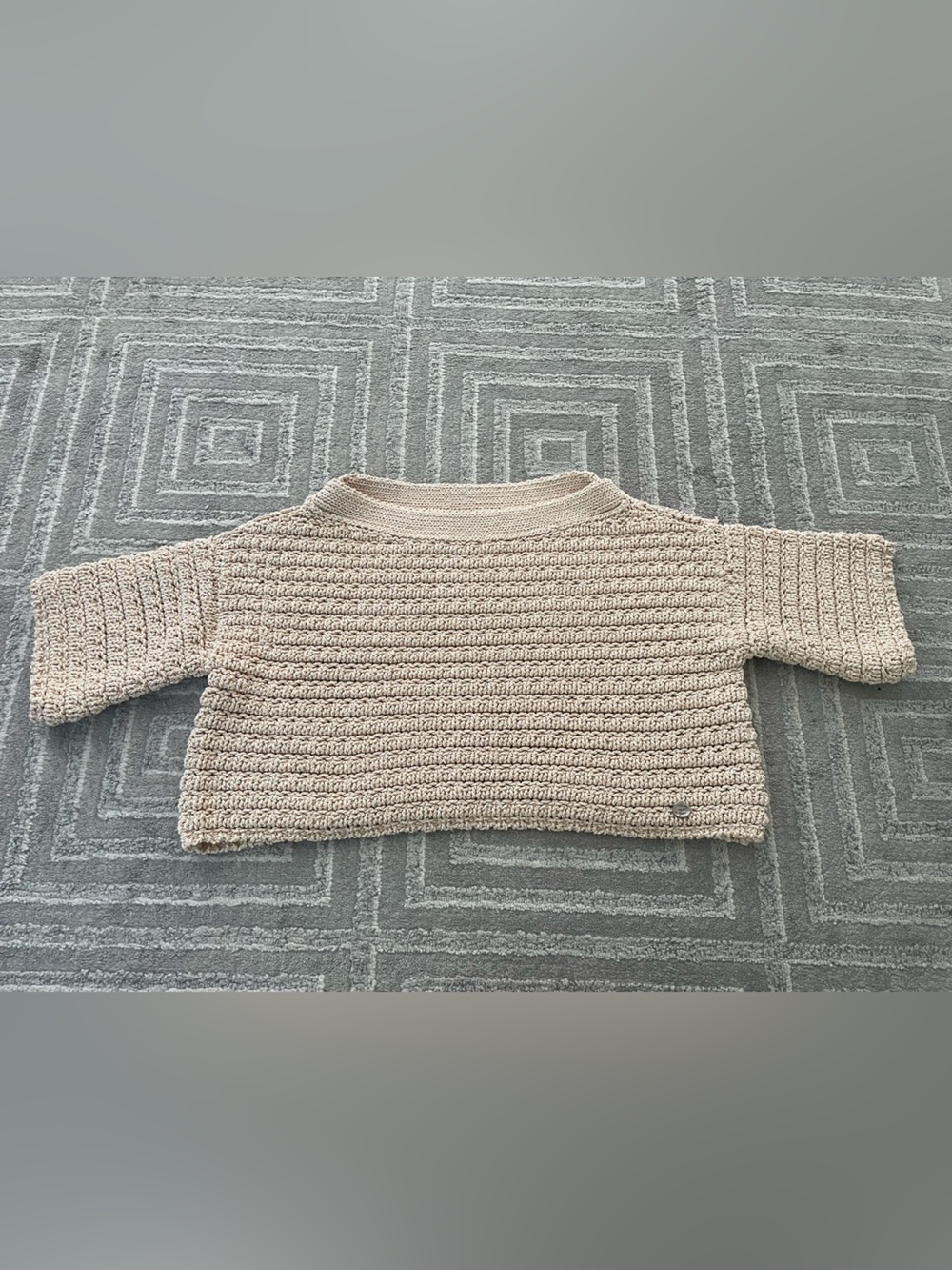 CHANEL Cream Textured Cropped Knit Sweater